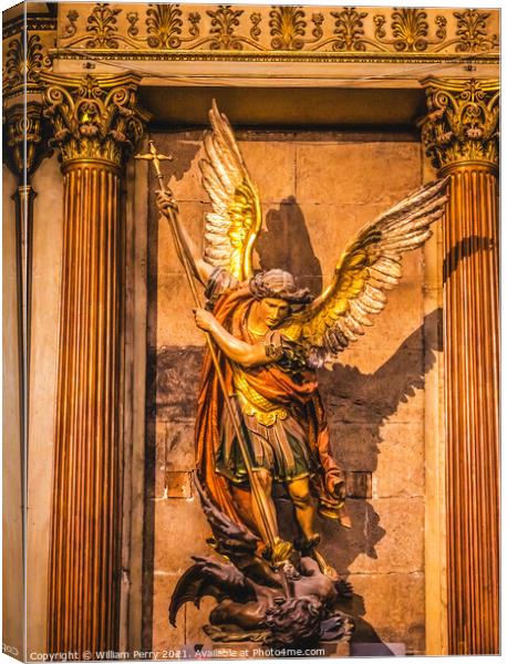 Saint Michael Statue Metropolitan Cathedral Basilica Santiago Ch Canvas Print by William Perry