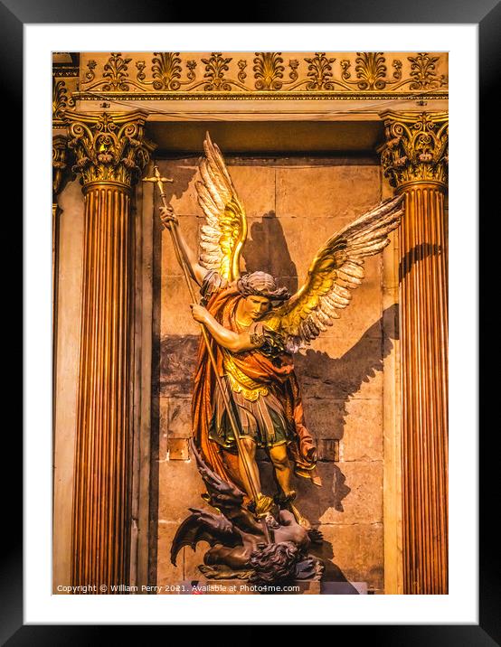 Saint Michael Statue Metropolitan Cathedral Basilica Santiago Ch Framed Mounted Print by William Perry