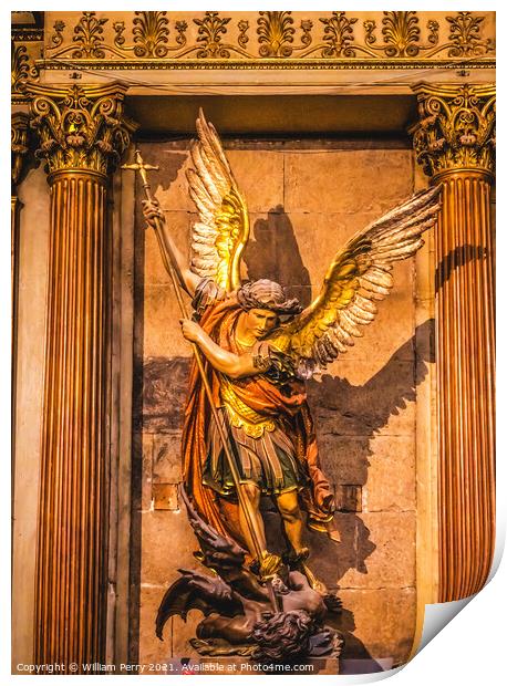 Saint Michael Statue Metropolitan Cathedral Basilica Santiago Ch Print by William Perry