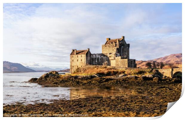 Winter Sunshine On Eilean Donan Castle in the Scotish Highlands Print by Peter Greenway