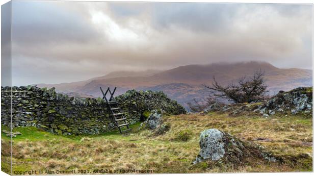 Steps to Black Cragg Canvas Print by Alan Dunnett