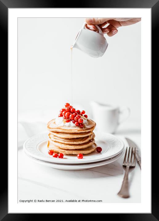 American Pancakes With Maple Syrup Breakfast Framed Mounted Print by Radu Bercan
