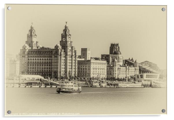 New but vintage Liverpool Waterfront Acrylic by Phil Longfoot