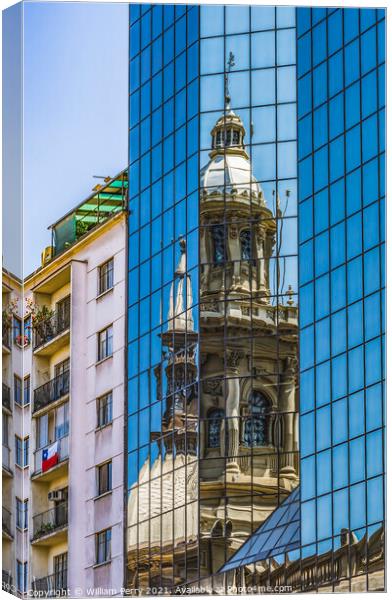 Reflection Metropolitan Cathedral Glass Buildings Santiago Chile Canvas Print by William Perry