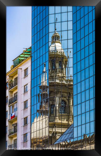 Reflection Metropolitan Cathedral Glass Buildings Santiago Chile Framed Print by William Perry