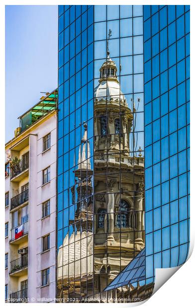 Reflection Metropolitan Cathedral Glass Buildings Santiago Chile Print by William Perry
