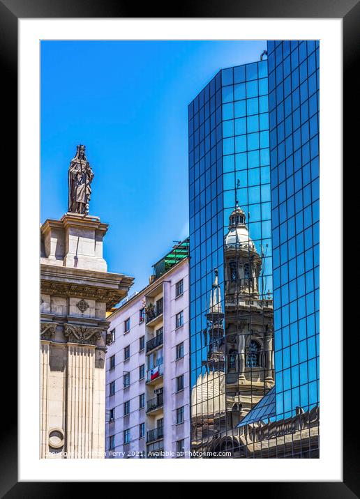 Reflection Metropolitan Cathedral Glass Buildings Santiago Chile Framed Mounted Print by William Perry
