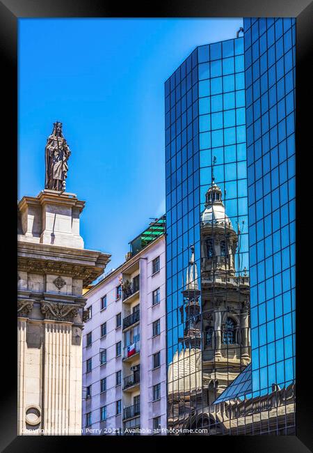 Reflection Metropolitan Cathedral Glass Buildings Santiago Chile Framed Print by William Perry