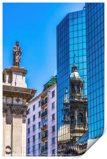 Reflection Metropolitan Cathedral Glass Buildings Santiago Chile Print by William Perry