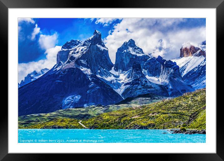 Pehoe Lake Paine Horns Torres del Paine National Park Chile Framed Mounted Print by William Perry
