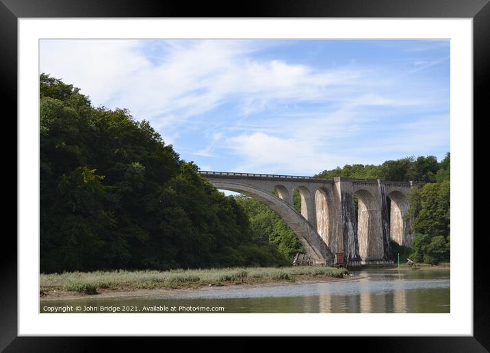 A Viaduct across the River Rance at Dinan Framed Mounted Print by John Bridge