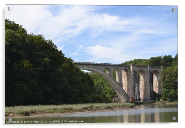 A Viaduct across the River Rance at Dinan Acrylic by John Bridge