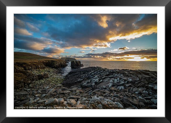 Colourful Winter sunset at Sumburgh, Shetland Framed Mounted Print by Richard Ashbee