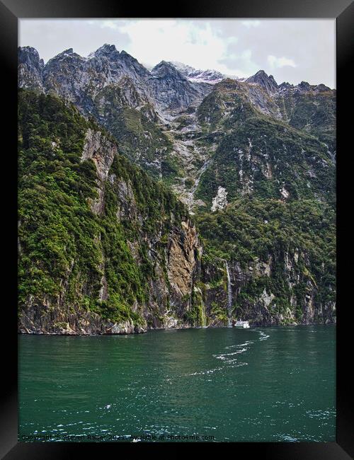 Waterfall - Milford Sound - New Zealand Framed Print by Steven Ralser