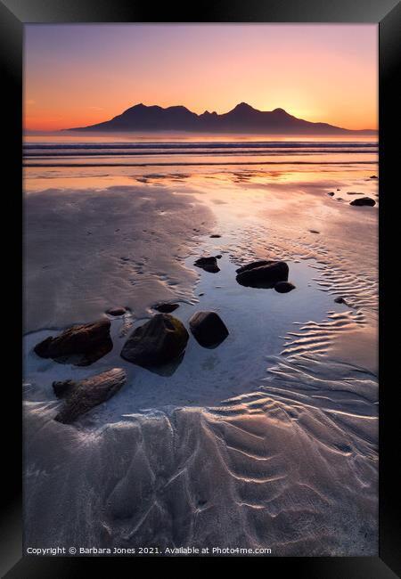 Isle of Eigg Sunset Laig Beach Scotland Framed Print by Barbara Jones