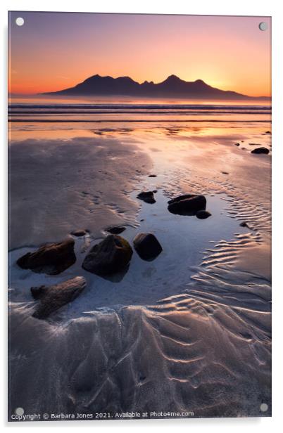 Isle of Eigg Sunset Laig Beach Scotland Acrylic by Barbara Jones
