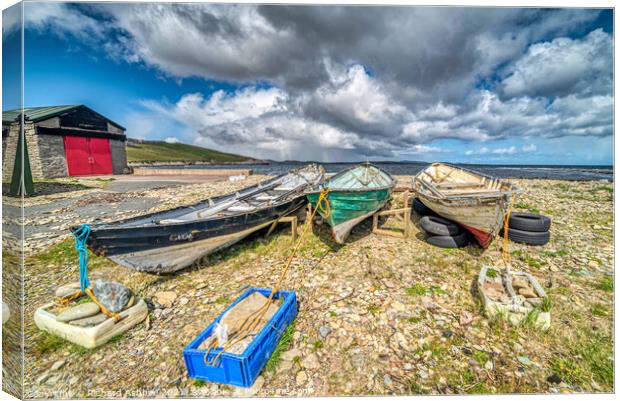 Old boats know as yoals at Sandsayre, Shetland Canvas Print by Richard Ashbee
