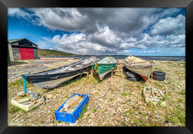 Old boats know as yoals at Sandsayre, Shetland Framed Print by Richard Ashbee