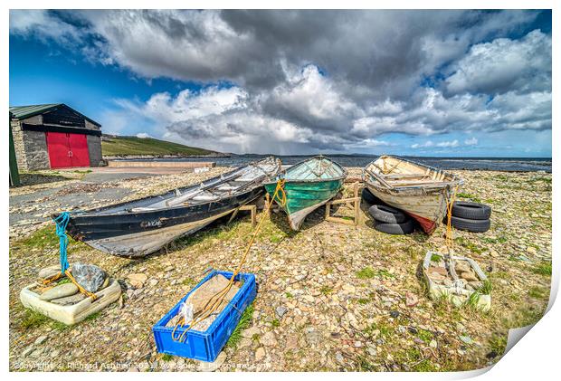 Old boats know as yoals at Sandsayre, Shetland Print by Richard Ashbee