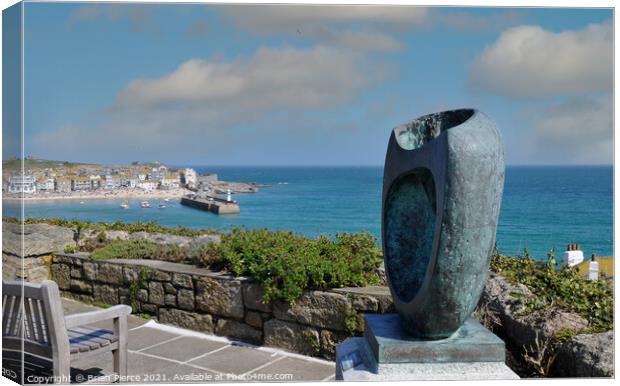 View over St Ives with a Barbara Hepworth Sculptur Canvas Print by Brian Pierce