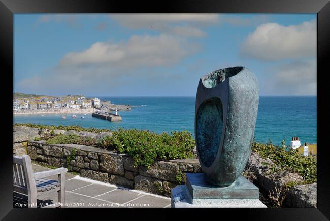 View over St Ives with a Barbara Hepworth Sculptur Framed Print by Brian Pierce