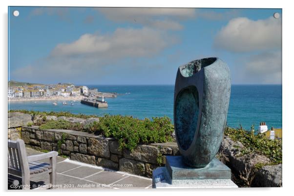 View over St Ives with a Barbara Hepworth Sculptur Acrylic by Brian Pierce