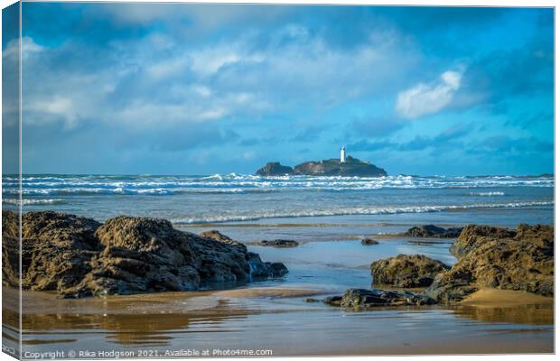 Godrevy Lighthouse, Gwithian, Hayle, Cornwall, Eng Canvas Print by Rika Hodgson