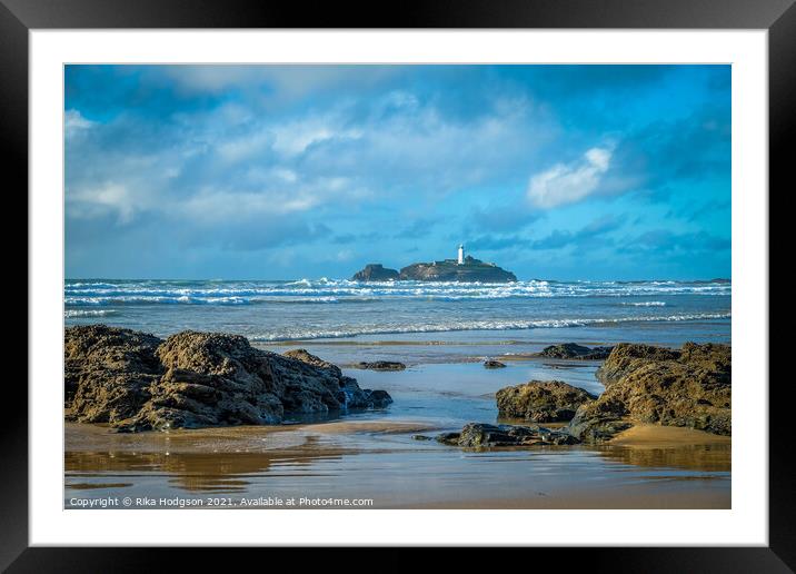 Godrevy Lighthouse, Gwithian, Hayle, Cornwall, Eng Framed Mounted Print by Rika Hodgson
