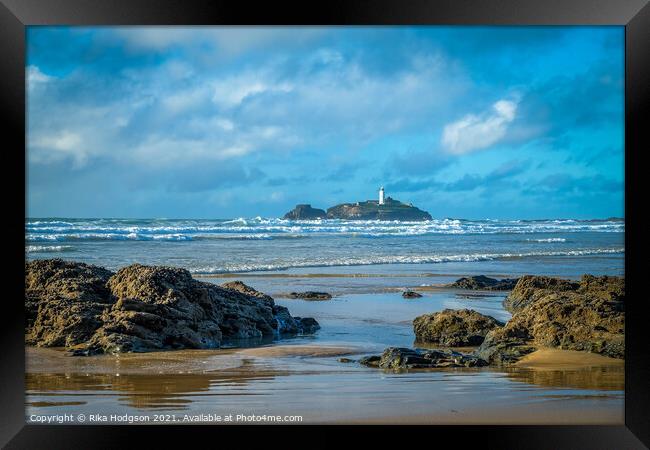 Godrevy Lighthouse, Gwithian, Hayle, Cornwall, Eng Framed Print by Rika Hodgson