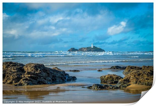 Godrevy Lighthouse, Gwithian, Hayle, Cornwall, Eng Print by Rika Hodgson