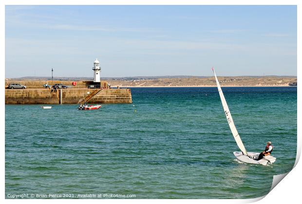 Sailing in St Ives Harbour Print by Brian Pierce
