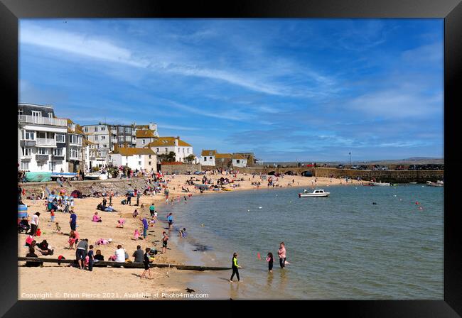 St Ives harbour beach in summer Framed Print by Brian Pierce