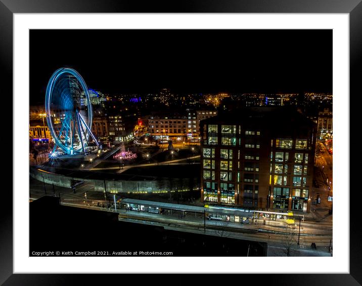 Manchester at Night Framed Mounted Print by Keith Campbell
