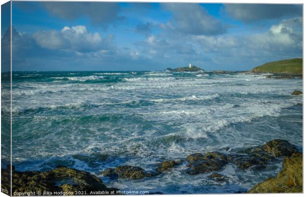 Godrevy Lighthouse, Gwithian Beach, Hayle, Cornwal Canvas Print by Rika Hodgson