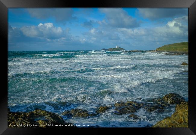 Godrevy Lighthouse, Gwithian Beach, Hayle, Cornwal Framed Print by Rika Hodgson