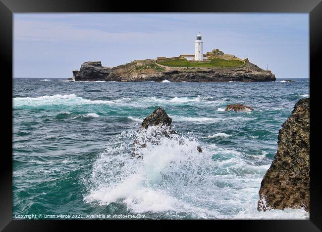 Godrevy Lighthouse, St Ives Bay, Cornwall Framed Print by Brian Pierce