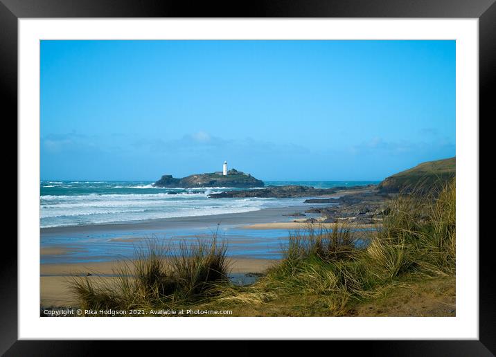Godrevy lighthouse, Gwithian, Hayle, Cornwall, Eng Framed Mounted Print by Rika Hodgson