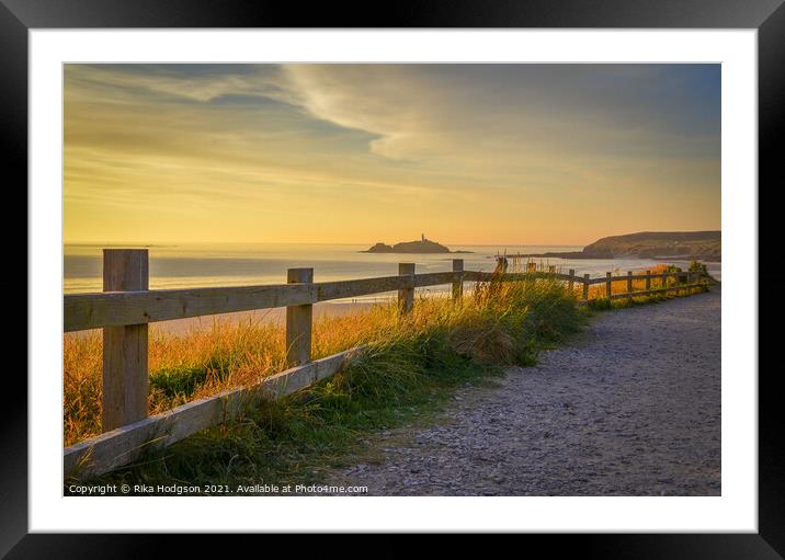 Godrevy sunset, Gwithian beach, Hayle, England Framed Mounted Print by Rika Hodgson