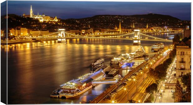 Illuminated Budapest on Danube Canvas Print by Phil Durkin DPAGB BPE4