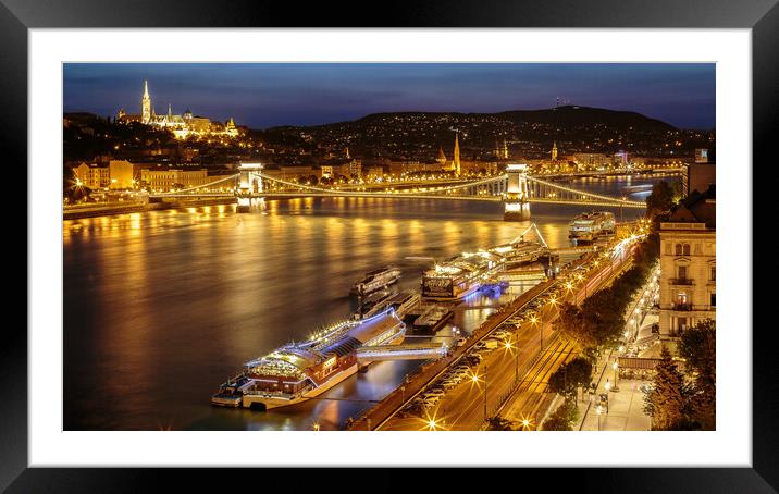 Illuminated Budapest on Danube Framed Mounted Print by Phil Durkin DPAGB BPE4