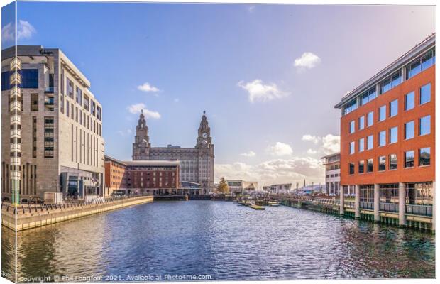 Princes Dock Liverpool looking towards Royal Liver Building Canvas Print by Phil Longfoot