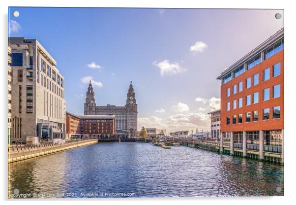 Princes Dock Liverpool looking towards Royal Liver Building Acrylic by Phil Longfoot