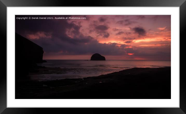 A setting sun at Trebarwith Strand, North Cornwall Framed Mounted Print by Derek Daniel