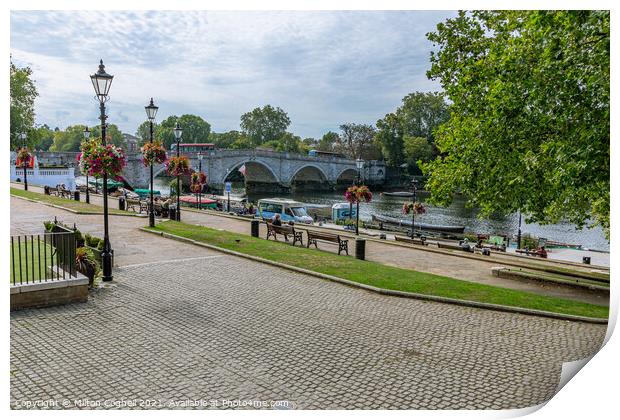 Richmond waterfront with River Thames and Richmond Bridge in the background Print by Milton Cogheil