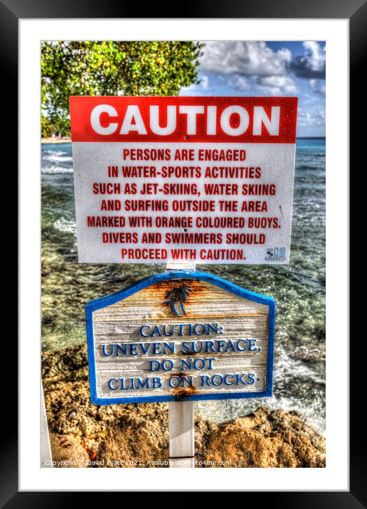Barbados Beach Sign  Framed Mounted Print by David Pyatt