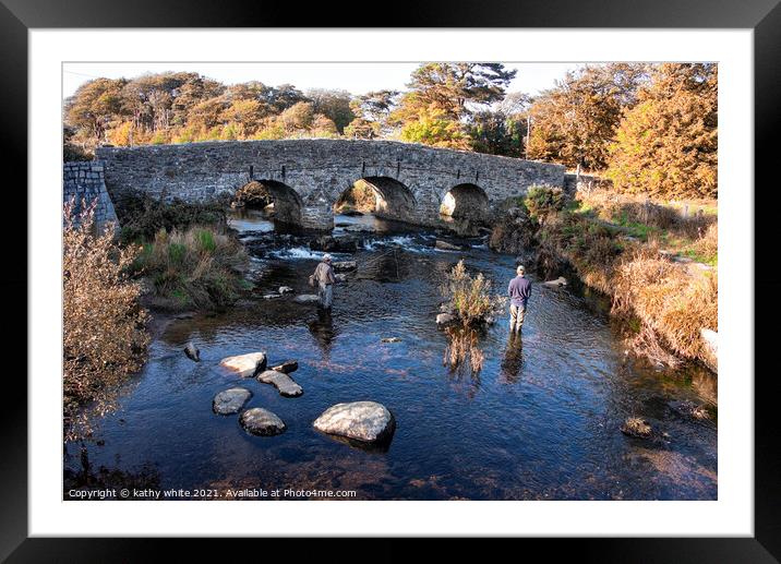 Postbridge Dartmoor, Fly fishing at Dartmoor, cast Framed Mounted Print by kathy white