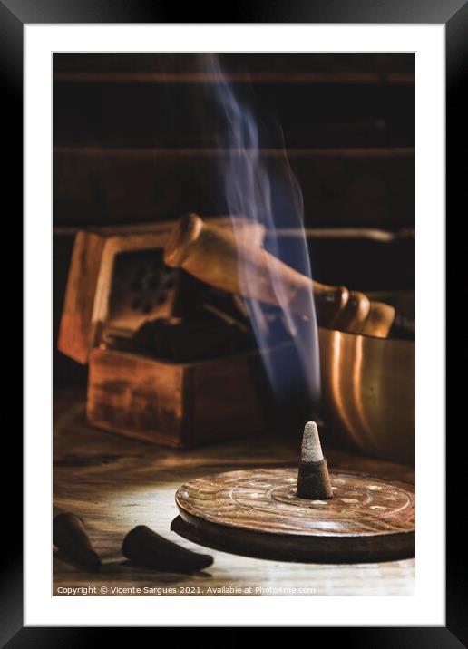 Light on the incense smoke Framed Mounted Print by Vicente Sargues