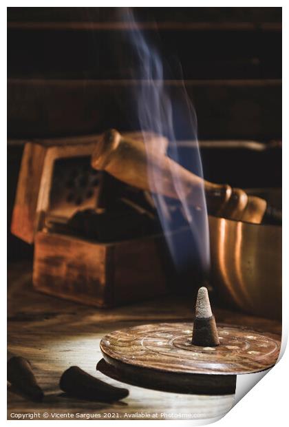 Light on the incense smoke Print by Vicente Sargues