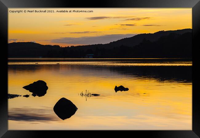 Golden Sunset on Coniston Water Lake District Framed Print by Pearl Bucknall