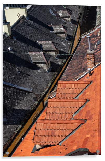 Red And Black Tile House Roof Acrylic by Artur Bogacki
